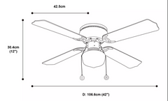 Matte Black Ceiling Fan Black/Wood Blades Led 42