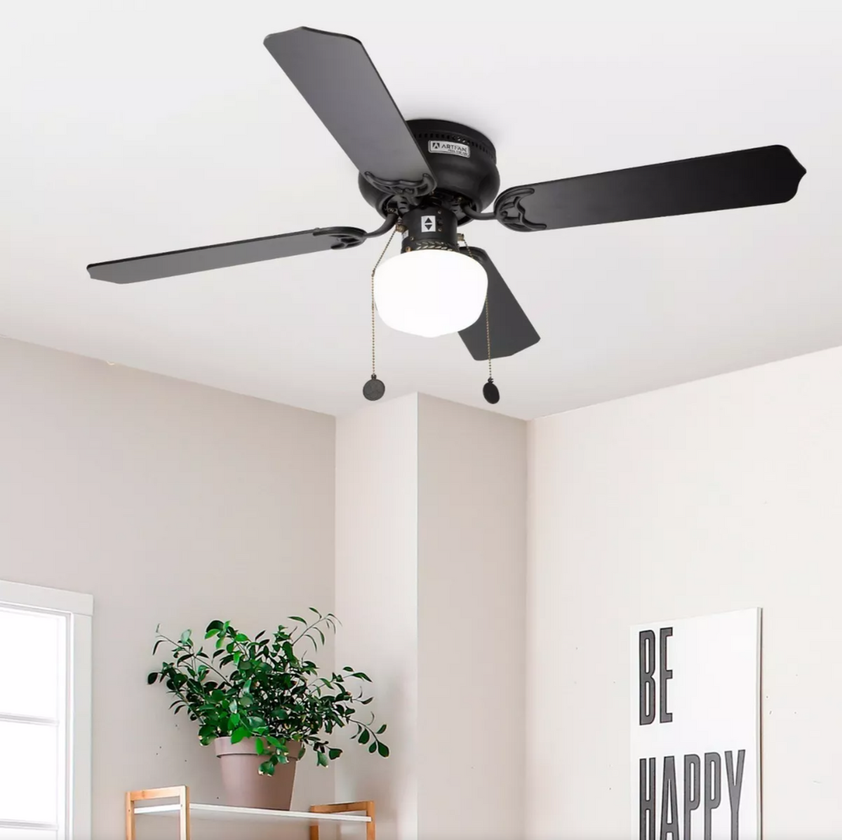 Matte Black Ceiling Fan Black/Wood Blades Led 42