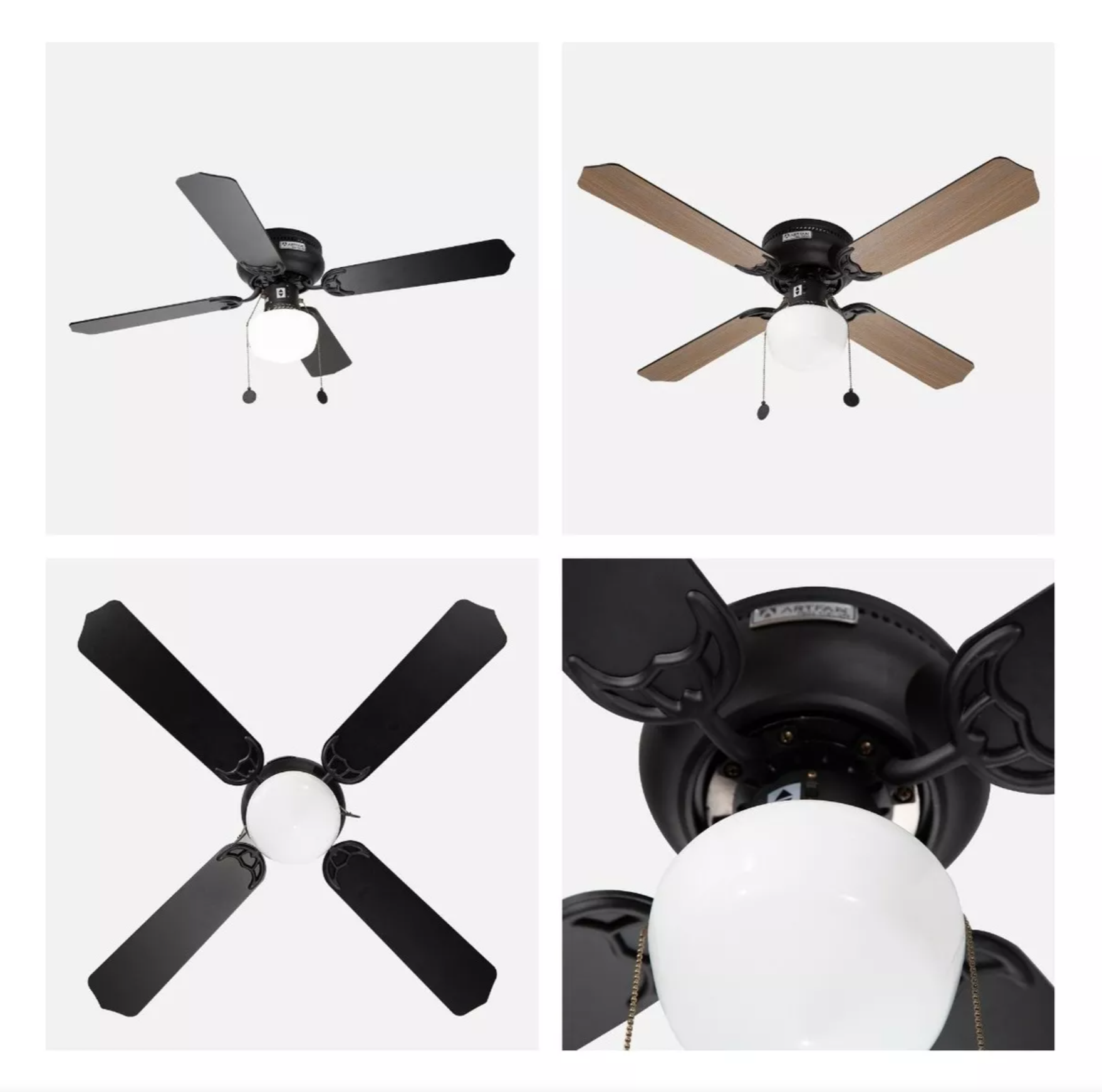 Matte Black Ceiling Fan Black/Wood Blades Led 42