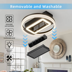 20inch Modern Leafless Ceiling Fan with Remote Control Removable and Washable, Reversible Motor