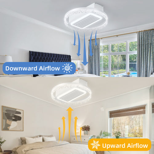 20inch Modern Leafless Ceiling Fan with Remote Control Removable and Washable, Reversible Motor