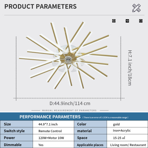 45Inches Ceiling Fan with Lights Remote Control Dimmable LED, 6 Gear Wind Speed Fan Light