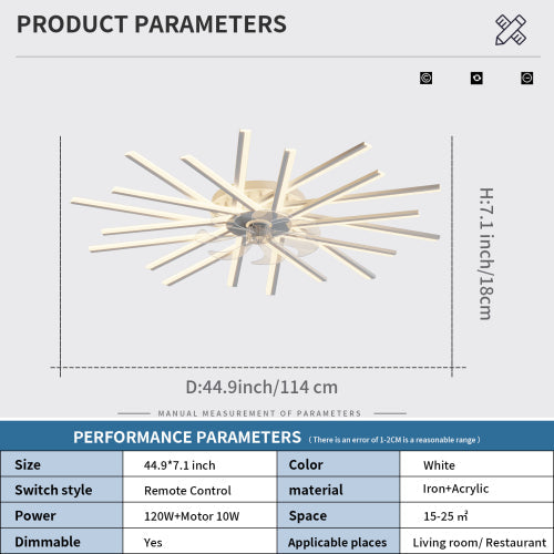 45Inches Ceiling Fan with Lights Remote Control Dimmable LED, 6 Gear Wind Speed Fan Light