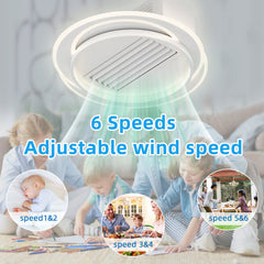 22Inches Bladeless Ceiling Fan with Lights Remote Control Dimmable LED, 6 Gear Wind Speed Fan Light