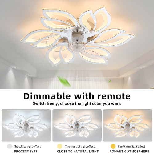 26Inches Ceiling Fan with Lights Remote Control Dimmable LED, 6 Gear Wind Speed Fan Light