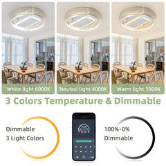 22Inches Bladeless Ceiling Fan with Lights Remote Control Dimmable LED, 6 Gear Wind Speed Fan Light