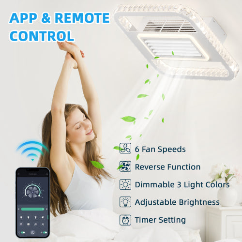 21inch Modern Leafless Ceiling Fan with Remote Control Removable and Washable, Reversible Motor