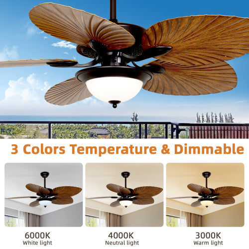 52 Inch Vintage Leaf Ceiling Fan with Lights