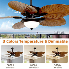 52 Inch Vintage Leaf Ceiling Fan with Lights