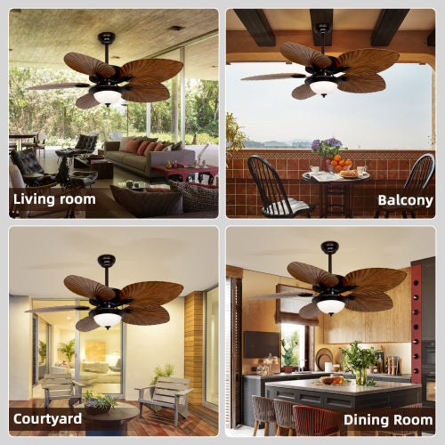 52 Inch Vintage Leaf Ceiling Fan with Lights