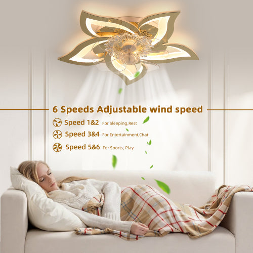 27Inches Ceiling Fan with Lights, Dimmable LED, Remote Control / APP Control, 6 Speeds of Wind