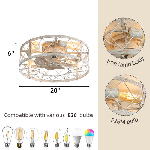 20Inches American Style Ceiling Fan with Lights , Monochromatic Lamp, Remote Control, 6 Gear Wind Speed Fan Light